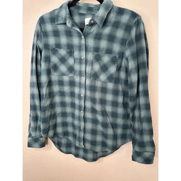 Universal Thread Womens Green Black Blouse Small Striped collared button up cott - Picture 2 of 6